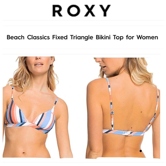 BNWT ROXY Beach Classics Fixed Triangle Bikini Top color MOOD INDIGO Stripe SZ S - Picture 8 of 15